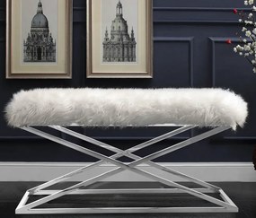 Луксозна тапицирана пейка с кожух от изкуствена кожа и хромирана конструкция - елегантен скандинавски стил