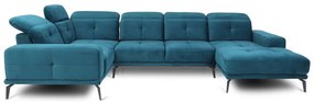 Син кадифен ъглов диван (ляв ъгъл/U форма) Neviro – ELTAP