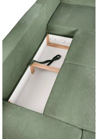 Светлозелен сгъваем ъглов диван от рипсено кадифе (ляв ъгъл/"U" форма) Tori – Bonami Selection