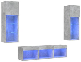 3216600 vidaXL ТВ стенни модули с LED, 5 части, бетонно сиви, инженерно дърво