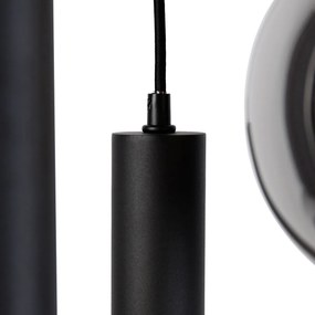 Модерен висящ лампион черен с димно стъкло 3 светлини - Clayton