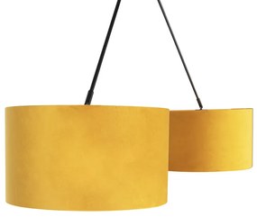 Висяща лампа черна с кадифени абажури охра с злато 35 см - Blitz