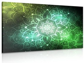 Картина на платно – Мандала с галактичен фон в зелени нюанси