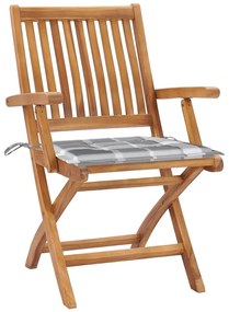 3072737 vidaXL Сгъваеми градински столове с възглавници, 4 бр, тик масив