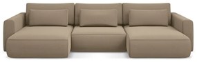 Светлокафяв кадифен разтегателен ъглов диван с място за съхранение (U форма) Kapua – Makamii