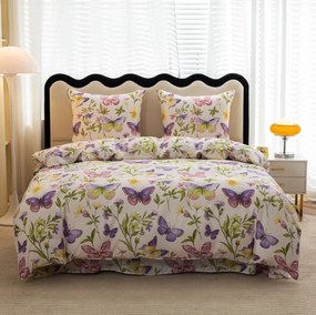 Бяло спално бельо с пеперуди и цветя Ширина: 160 см | Дължина: 200 см