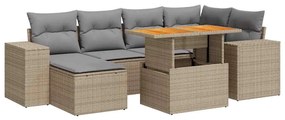 3327398 vidaXL Градински диван с възглавници, 7 части, бежов полиратан