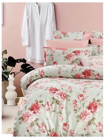 Зелено розово двойно удължено спално бельо от памук Renforcé с включен долен чаршаф 4 части 200x220 cm – Mila Home