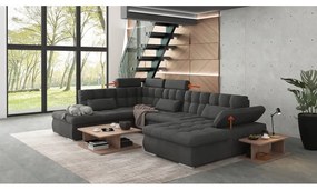 Антрацитен разтегателен ъглов диван с място за съхранение (ляв ъгъл/U форма) Merkur – Ropez