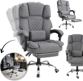 Ергономичен офис стол с подложка за крака и масаж - сив плат