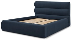 Тъмносиньо тапицирано двойно легло с място за съхранение с решетка 180x200 cm Jagna - Bobochic Paris