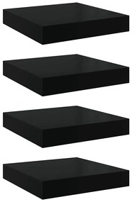 323762 vidaXL Окачени стенни рафтове, 4 бр, черен гланц, 23x23,5x3,8 см, МДФ