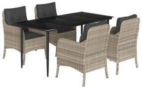 3211993 vidaXL Градински трапезен комплект 5 части с възглавници светлосив