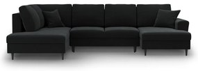 Черен кадифен разтегателен ъглов диван с място за съхранение (ляв ъгъл/U форма) Kyoto – Cosmopolitan Design