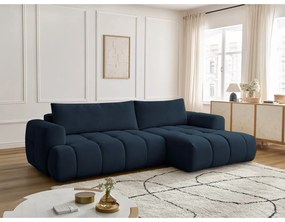 Тъмносин сгъваем/с място за съхранение ъглов диван (десен ъгъл) Fuji – Bobochic Paris