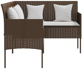 Г-образно канапе с възглавници, кафяв полиратан