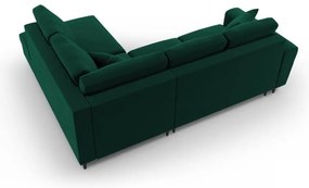 Зелен кадифен разтегателен ъглов диван с място за съхранение (десен ъгъл/L форма) Kyoto – Cosmopolitan Design