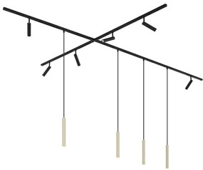 Модерна релсова система за осветление с 6 прожектора и 4 висящи лампи бежово с черно 1-фазов - Slimline Uzzy Keno