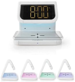Nedis WCACQ10W1WT - LED RGB Будилник с безжично зарядно устройство LED/10W/5V бял