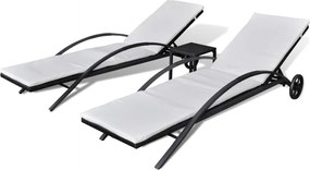 42497 vidaXL Шезлонги с маса, полиратан, черни