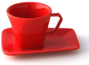 Порцеланова чаша с чинийка червена DY1606 170мл