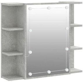 808877 vidaXL Огледален шкаф с LED, бетонно сив, 70x16,5x60 см