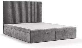 Сиво тапицирано двойно легло с място за съхранение 160x200 cm Mavel – Maison de Rêve