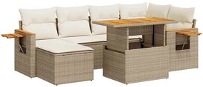3327621 vidaXL Градински диван с възглавници, 7 части, бежов полиратан акация