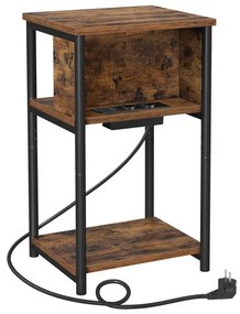 Странична масичка с вградени електрически контакти и USB портове ROD кафява/черна