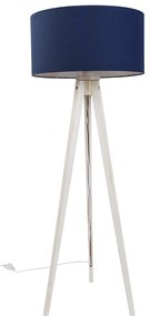 Подова лампа триножник бяла с тъмносин платнен абажур 50 см - Tripod Classic