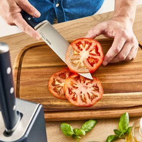 Кухненски нож Tefal K297S244, 20 см, Неръждаема стомана, Поставка с вградено точило, Предпазител за пръсти, Черен