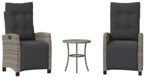 365251 vidaXL Бистро комплект с възглавници 3 части сив полиратан