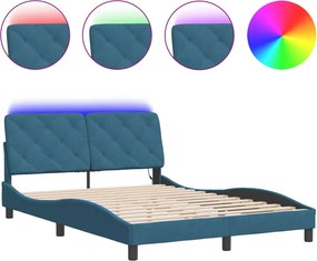 3213859 vidaXL Рамка за легло с LED осветление без матрак, синя, 140x200 см, кадифе