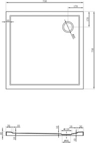 Mexen Flow квадратен поддушов корито slim 75 x 75 cm, бял гланц - 46S107575