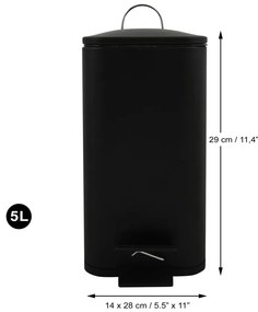 Матово черно стоманено кошче за боклук с педал 5 l Erik – Spirella