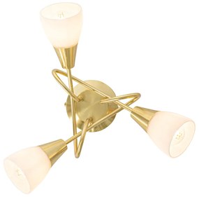 Класическа таванна лампа златиста с опалово стъкло 3-светлина - Inez