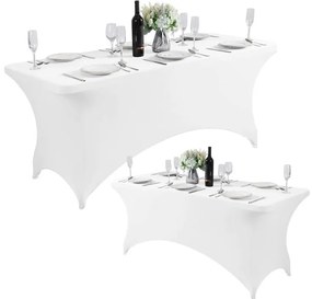 Бяла еластична покривка за маса за кетъринг 240 см