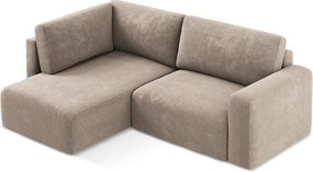 Бежов шенилов сгъваем/с място за съхранение ъглов диван (ляв ъгъл/L форма) Kona – Makamii