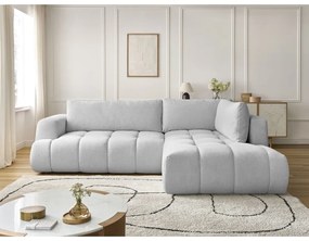 Светлосив сгъваем/с място за съхранение ъглов диван (десен ъгъл/L форма) Fuji – Bobochic Paris