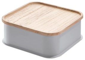Сива кутия за съхранение с капак, изработена от дърво от пауловния , 21,3 x 21,3 cm Eco - iDesign