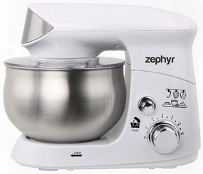 Планетарен миксер с иноксова купа ZEPHYR ZP 1115 R, 700W, 3.5 литра, 6 степени, Приставки, Бял