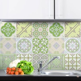 Комплект от 9 стикера за стена Azulejos Shade of Green, 10 x 10 cm - Ambiance