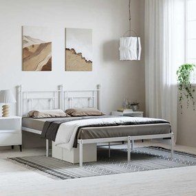 374390 vidaXL Метална рамка за легло с горна табла, бяла, 150x200 см