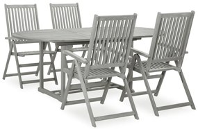3057907 vidaXL Градински комплект за хранене от 5 части (150-200) x 100 см, масивна акациева дървесина, сив
