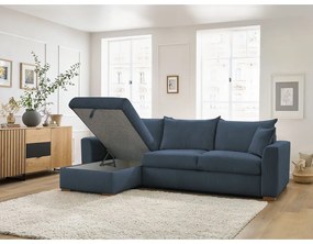 Тъмносин разтегателен ъглов диван от рипсено кадифе (променлив) Augustin – Bobochic Paris