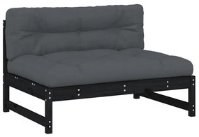 825734 vidaXL Среден диван, черен, 120x80 см, борово дърво масив