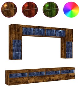 3216768 vidaXL Комплект ТВ стенни шкафове, 8 части, с LED светлини, опушен дъб