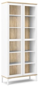 Витрина от дъбов декор в бял и естествен цвят 89x203x36 cm Roomers – Tvilum