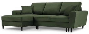 Разтегателен диван от зелен велур , ляв ъгъл Moghan - Micadoni Home