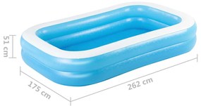 Bestway Семеен надуваем басейн, правоъгълен, 262x175x51 см, синьо-бял